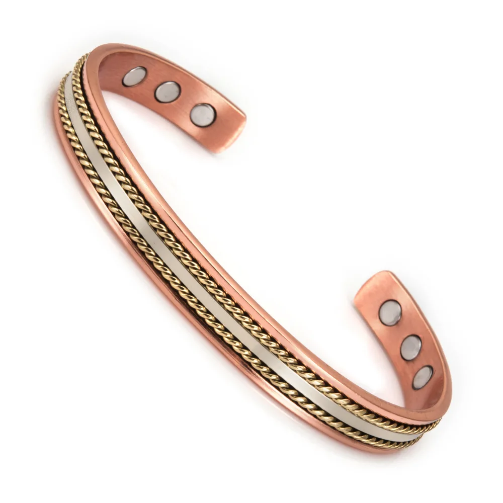 2024 wholesale Pure Copper Jewelry  inlay with twisted copper wire  magnetic copper ring