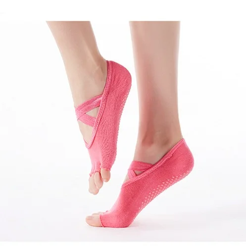 Professional Open Five-toe Pilates Yoga Socks Non-slip Silicone Grips Knitted High-crew Plaid Reformer Sporty Socks