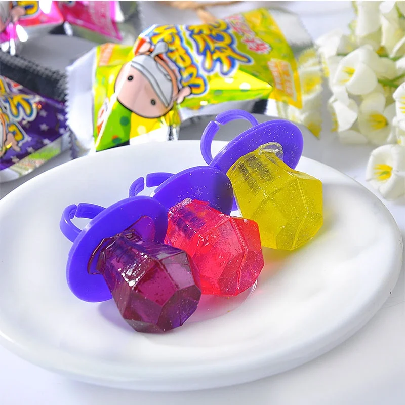 Hot Selling Hard Candy Mix Fruit Sweet Finger Cartoon Candy Toys Diamond Ring Shaped Lollipop Confectionery