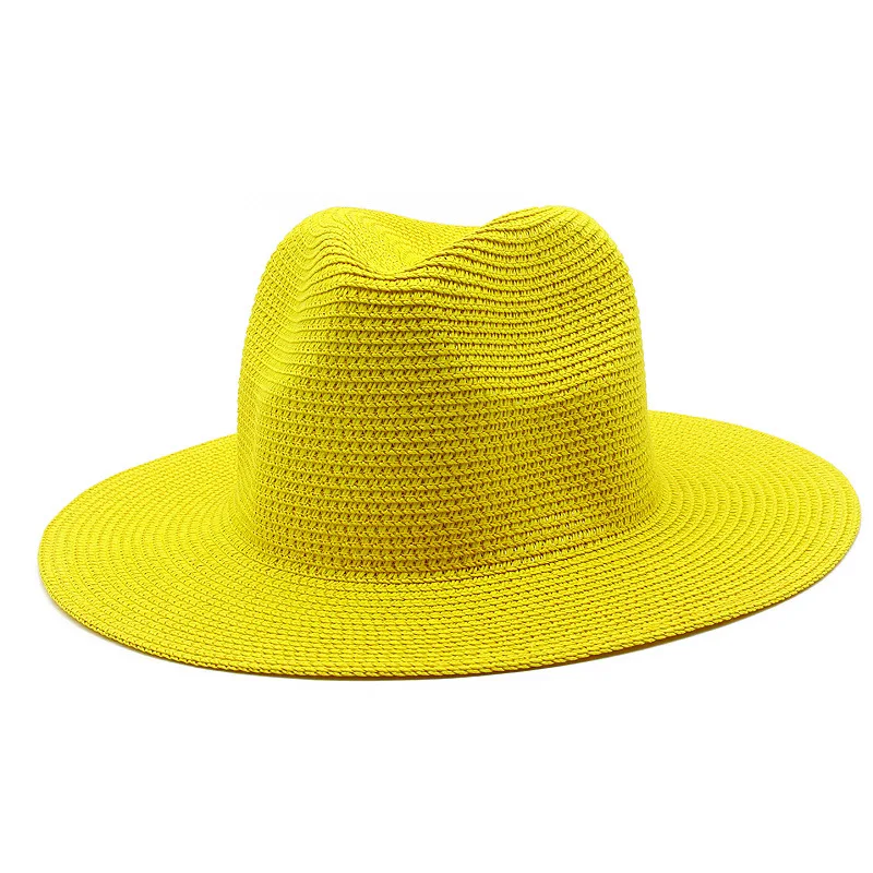 Summer Colorful Foldable Fedora Bucket Hats Sunshade Wide Brim Panama Straw Beach Hats Wholesale 2022