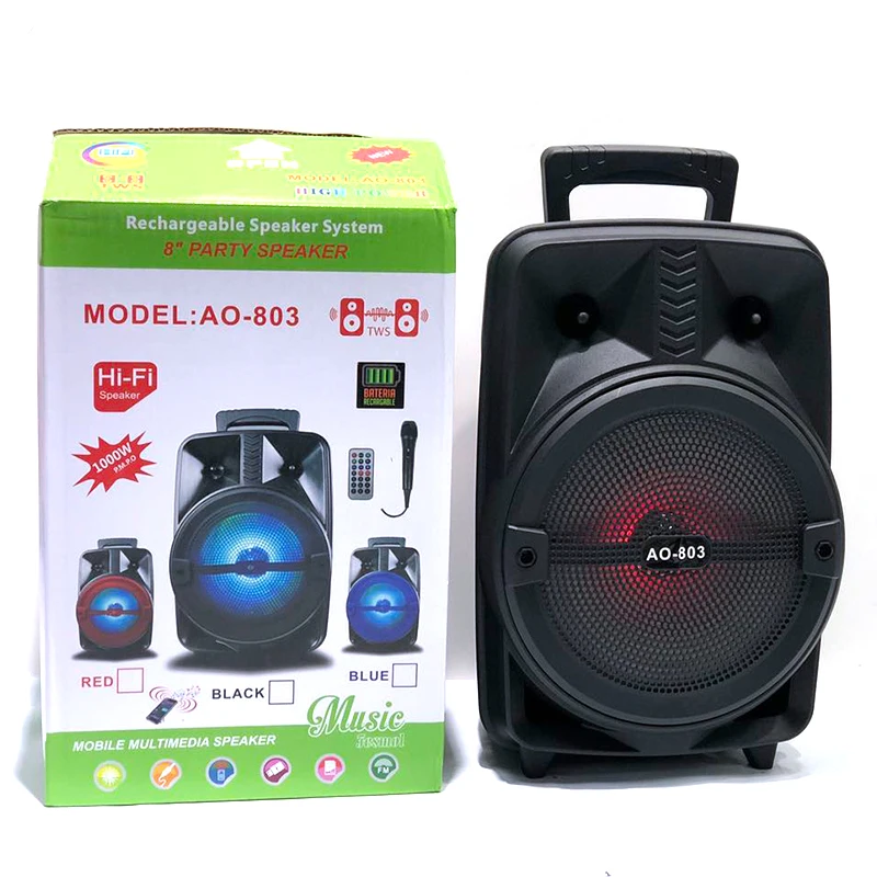 8' inch bluetooth speaker AO-803 speaker bluetooth karaoke With colorful LED lights