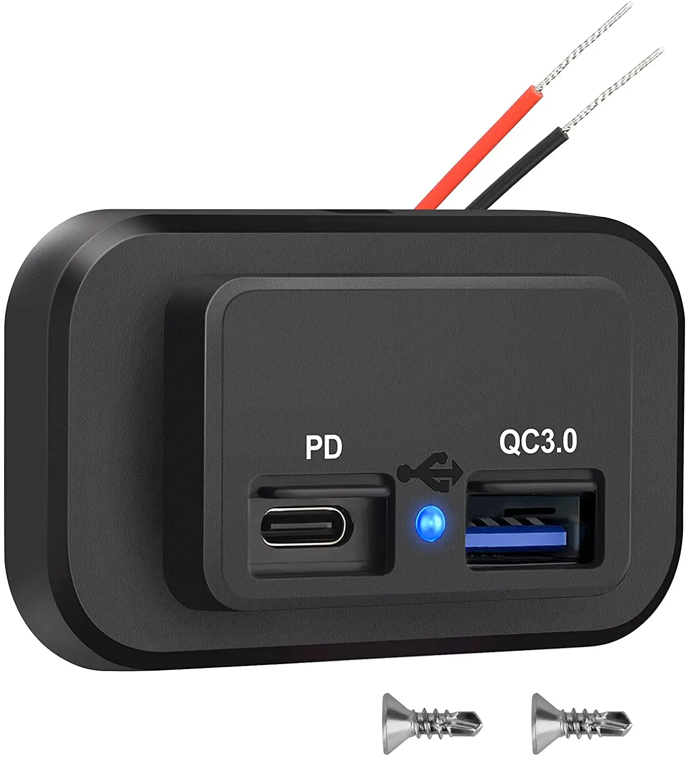 12V Surface Mount USB C Port Outlets for RVs Marine Golf Carts-USB Chargers with Blue LED Indicator USB Outlets for Charging