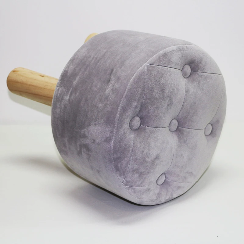 Reatai velvet fabric wood frame indoor wooden legs tabouret fluffy stool chair on sale soft velvet footstool