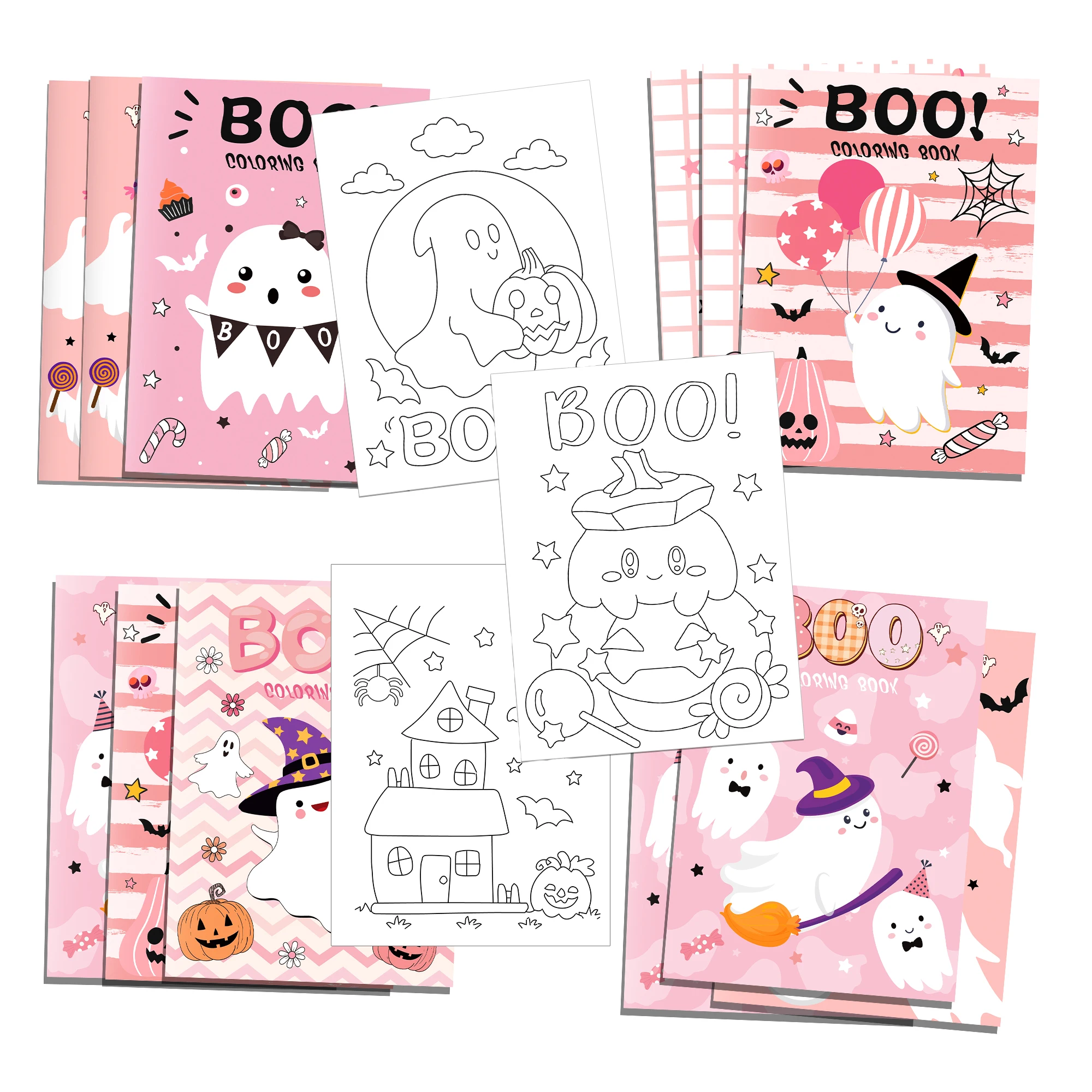 TY051 Halloween Baby Ghost Pattern Coloring Books Pink Color Fillers DIY Painting Drawing Book for Kids Party Supplies