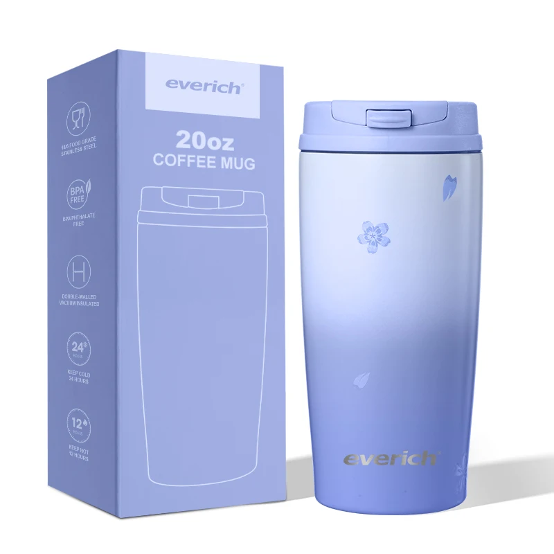 Double wall 304 Stainless Steel Travel Ice Coffee Cup Tumbler Cherry blossoms Vacuum isolated Water Bottle Coffee Mug