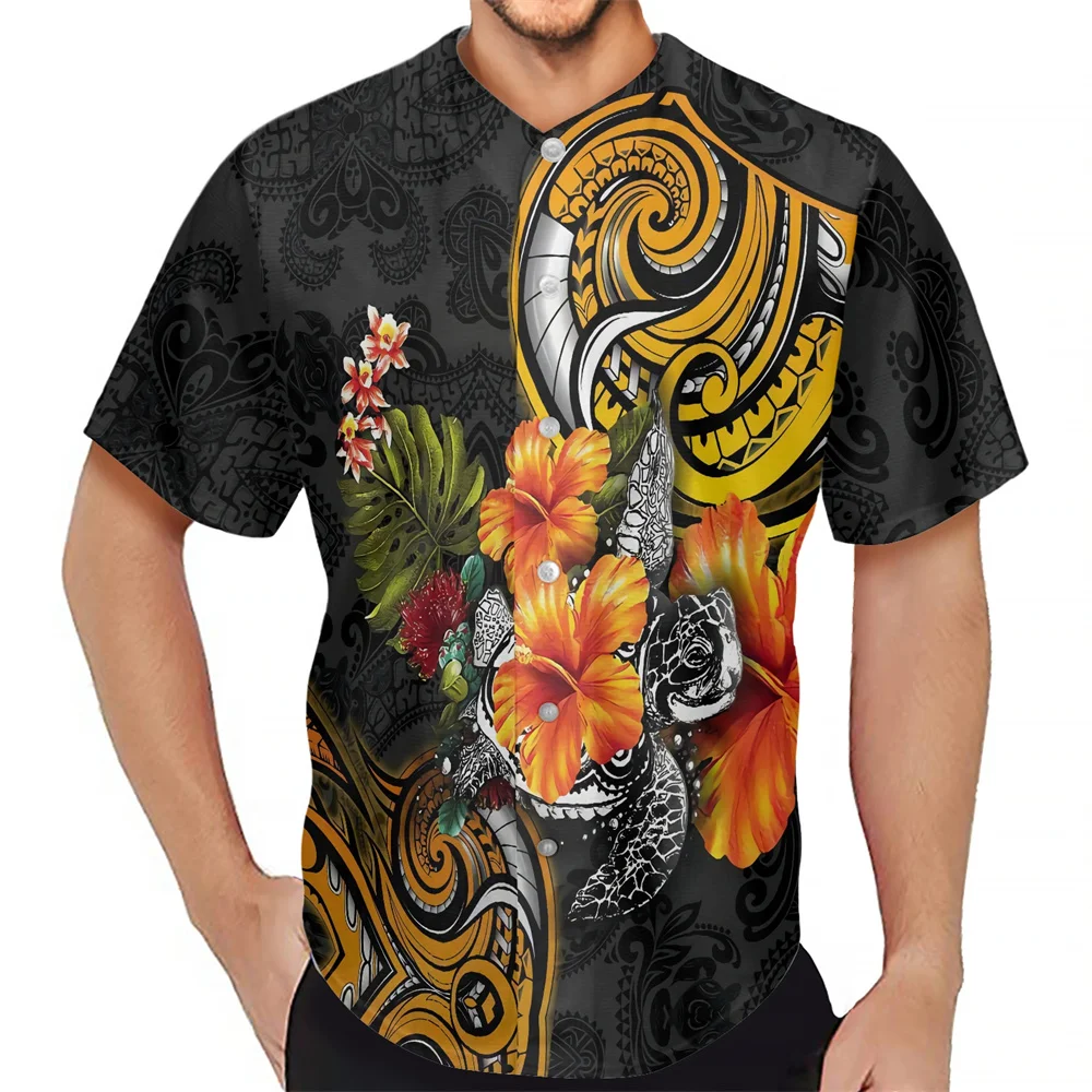 V Neck Mens Sports Wears T Shirt Fitness Clothing Custom Polynesian POD Button Down Blue Polyester Baseball Jerseys Uniform