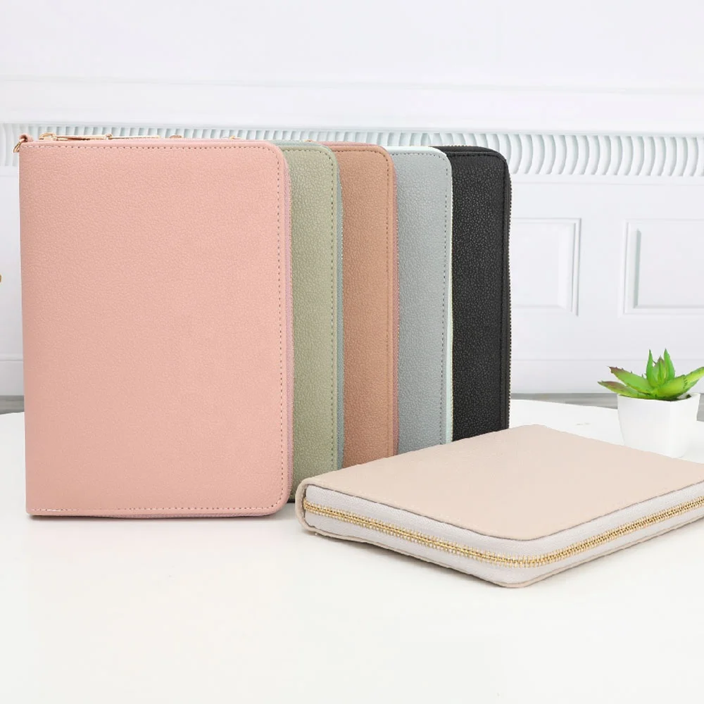 Hongbo FB Ins TK Best Selling Personal Portable Luxe Pebble Leather A6 Zipper Wallet with Fly Leaf, Chains & Bracelet Available