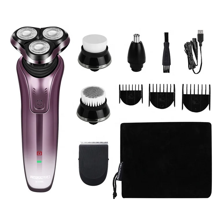 Rozia 5 in 1 Rotary Shaver Beard Trimmer Nose Hair Trimmer Wet/Dry Waterproof USB Charging LED Electric Shaver Razor for Men