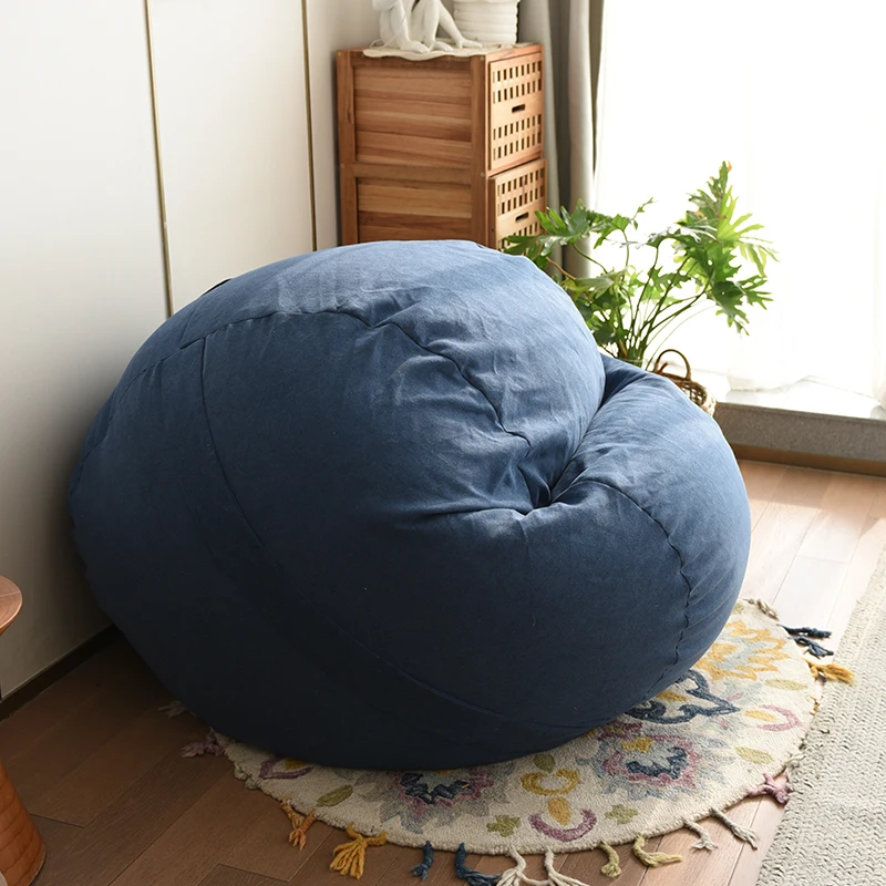 YUNJIN Velvet Giant One Seat Foam Filled Bean Bag Soft Comfortable Bedroom Corner Sofa Chairs Bean Bags For Adults Navy Blue XXL