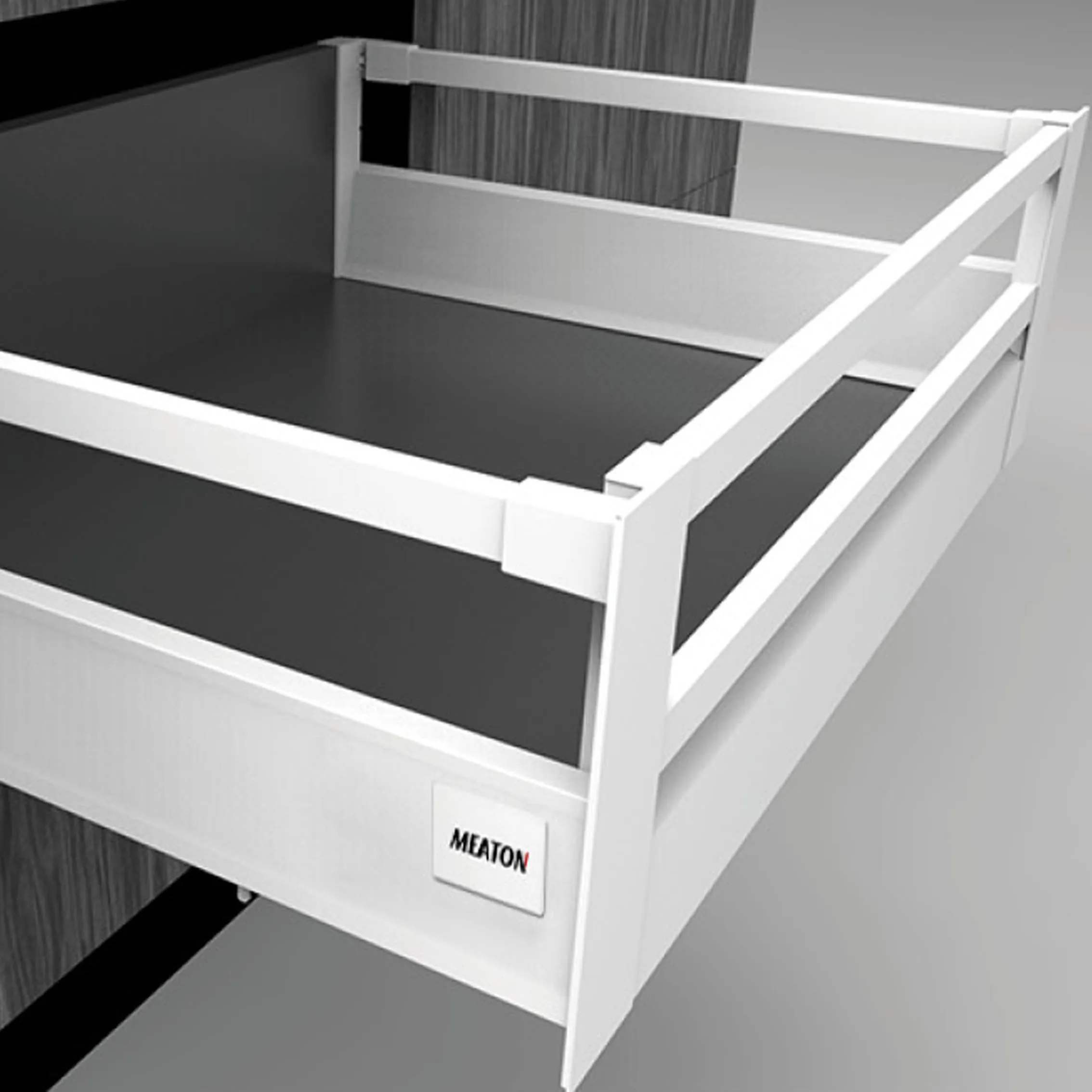 Meaton drawer box style Double Wall Box with side square rails and front Panel