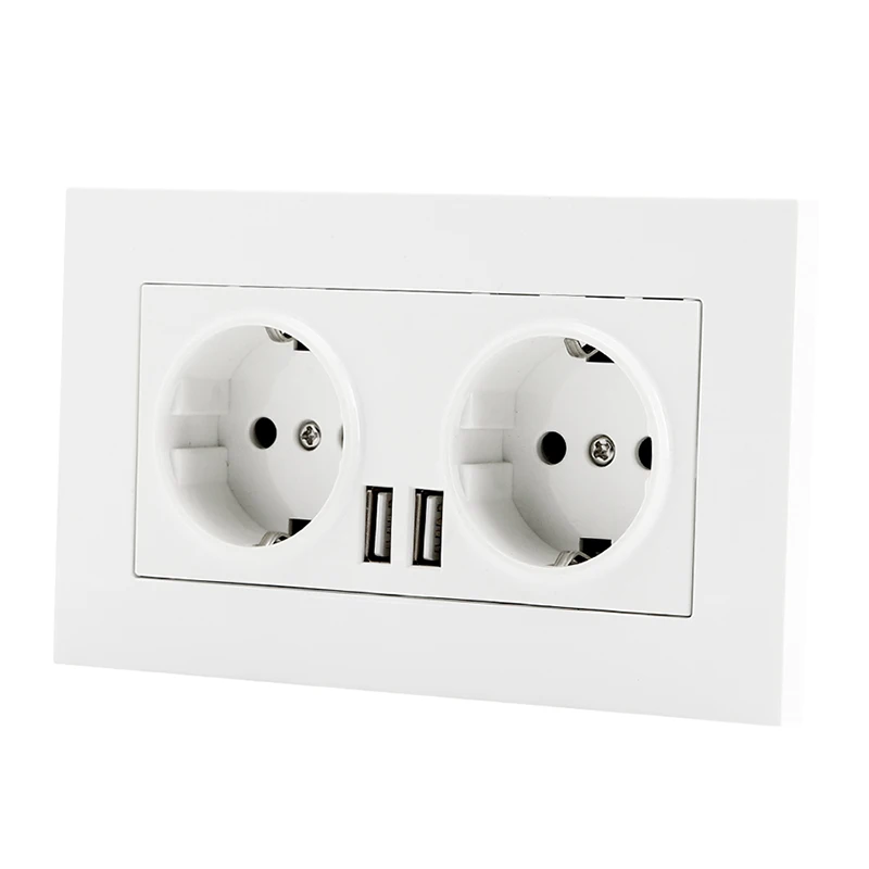 European Standard Fireproof PC Panel Double Germany Schuko Socket With Double Type A 2.1A USB Ports