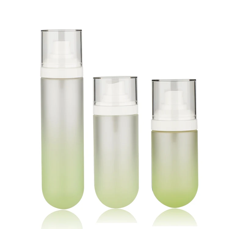 Custom Empty Glass Botl with dip tube Round Bottom Frosted Press Pump Lotion Bottle for skincare packaging