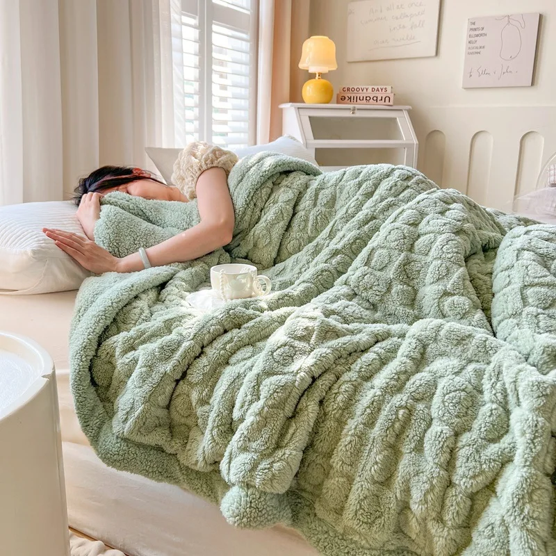 Factory Wholesale Plush Throw Blanket Jacquard Double Layer Super Soft Faux Fur Throw Blanket Winterwool Cashmere Blanket