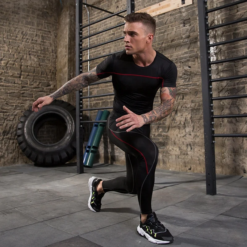 Low MOQ Custom High quality GYM Wear Compression Men Shirt  Clothing,elastic Quick-Drying Clothes Reflective night run