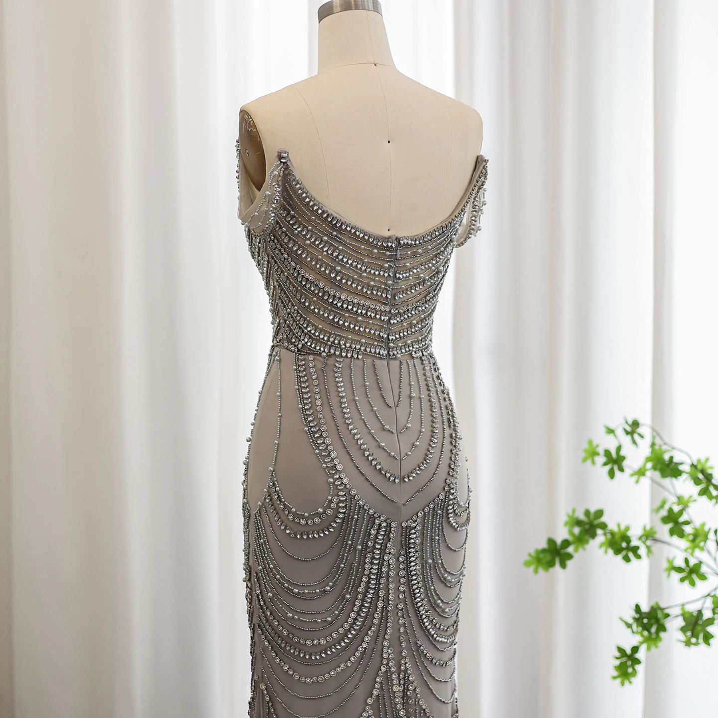 Sharon Said SS403 Luxury Crystal Silver Gray Mermaid Dubai Evening Dress for Women Wedding Long Black Girls Prom Party Gown