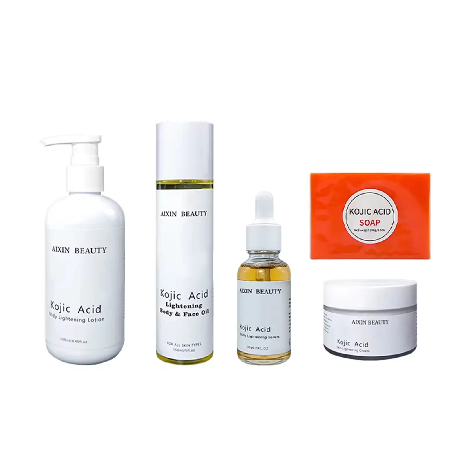 Private Label Skin Care Anti Aging Moisturizing Serum Cream Exfoliating Soap Lightening Body Lotion Oil Kojic Acid Skin Care Set