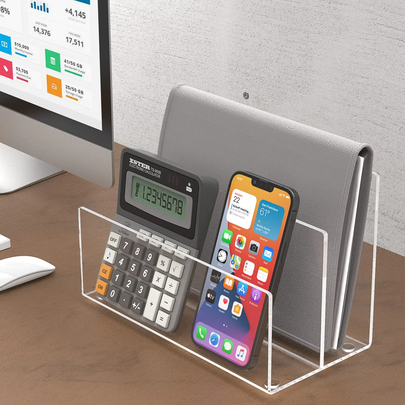 Yageli Wholesale Clear Acrylic Magazine File Holder Desk Organizers and Accessories Book Stand Rack for Office Organization