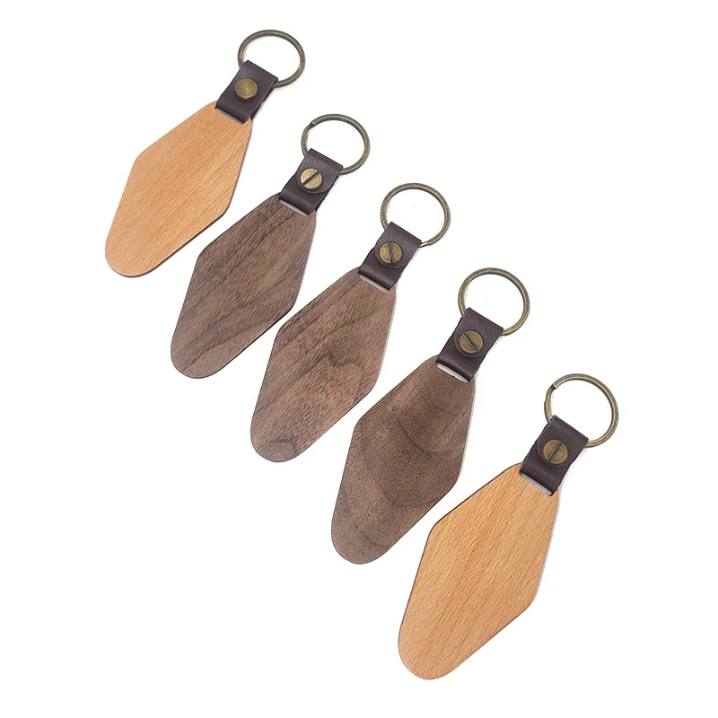 2023 DIY Top Fashion Wood Keychain Personalized Accessories Custom Laser Logo walnut Beech Keyring Engraved Wooden Key Chains