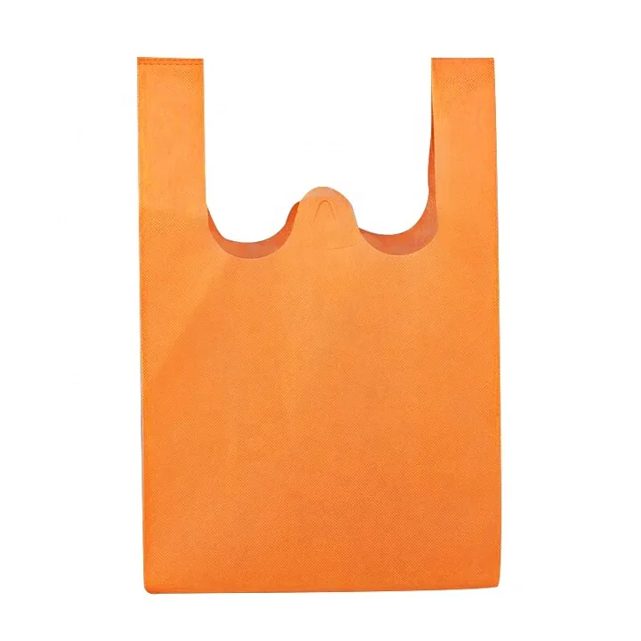 Eco friendly reusable promotion grocery store shopping non woven tshirt carry bag for supermarket