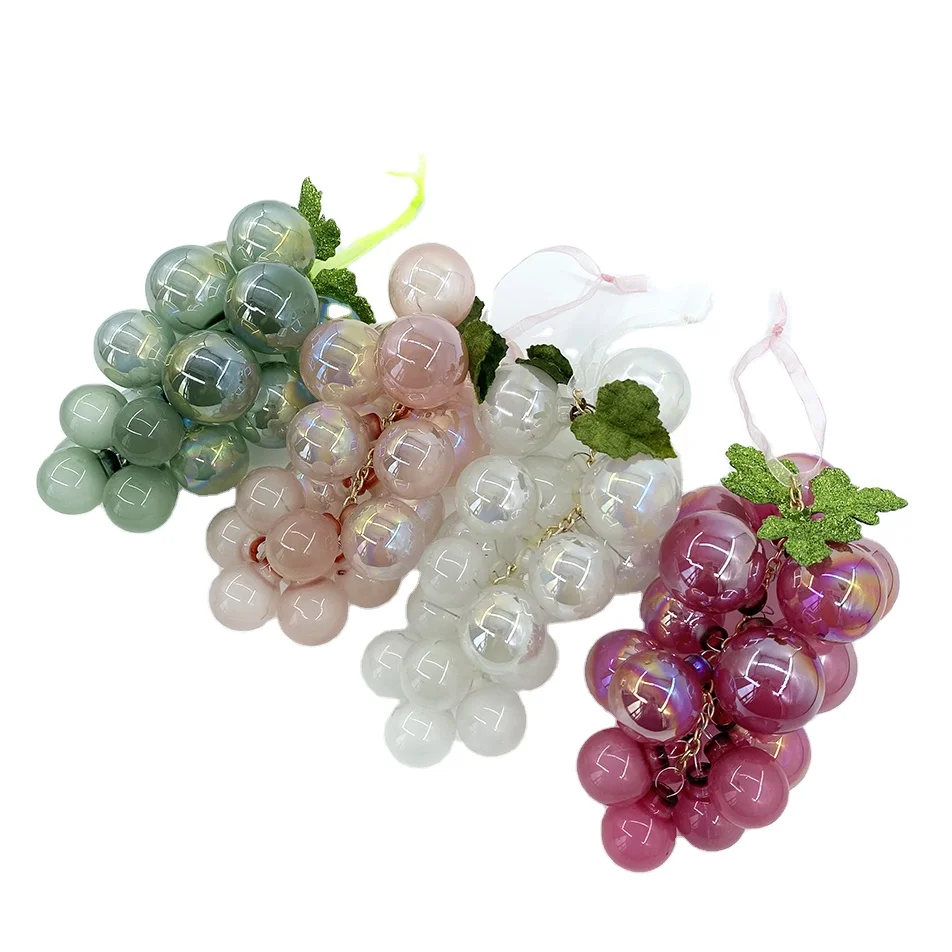 Wholesales Customized Colored 16cm Clear Glass Grape Bunches Ornament Harvest Fruits Thanksgiving Party Decoration