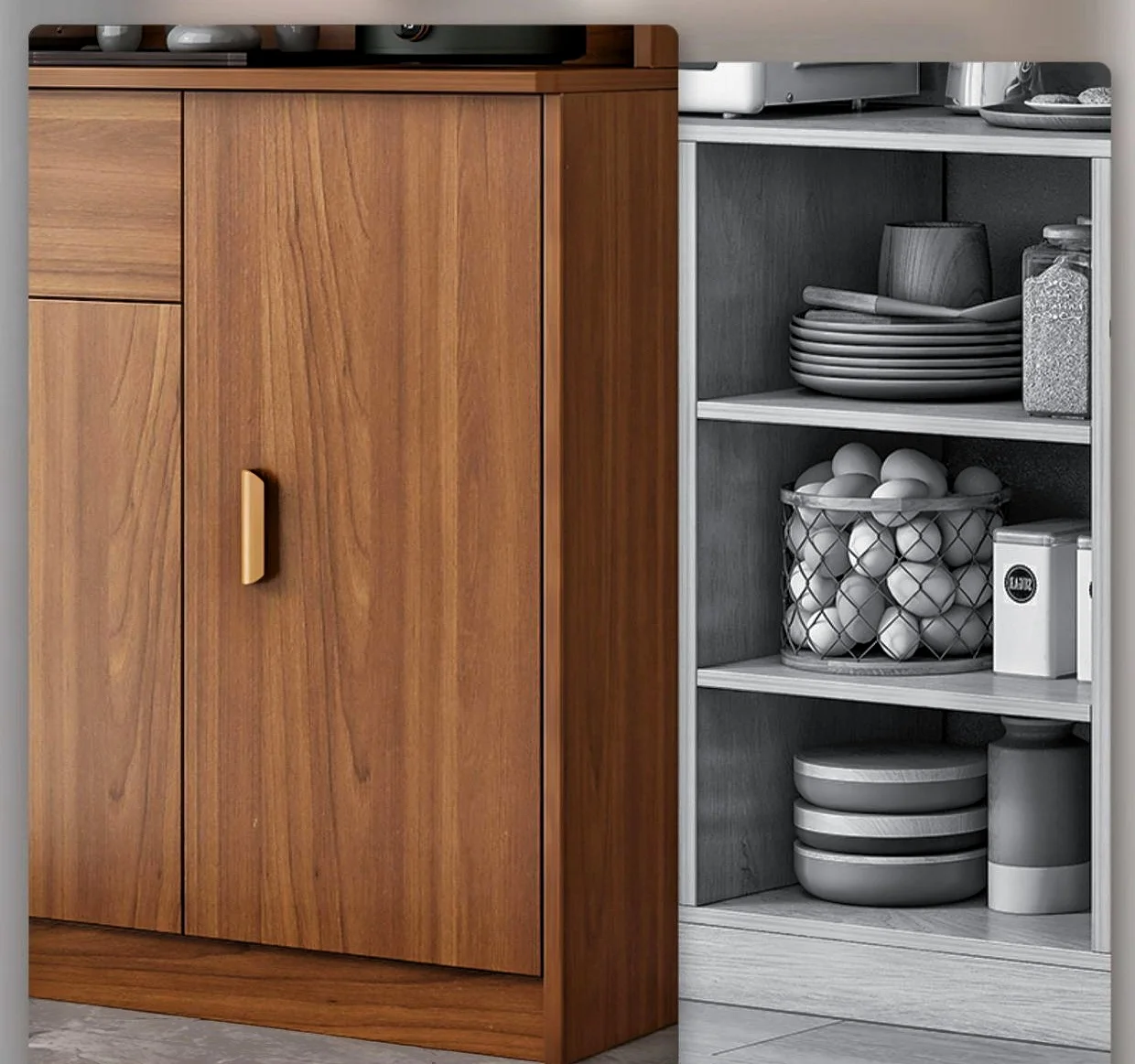 Kitchen Buffet Cabinet Farmhouse Modern Storage Cabinet with Sliding Doors and Shelf Wood Narrow Sideboard Cabinet Dining Room