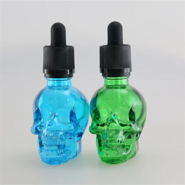 Customized skull head glass dropper bottle 30ml 100ml glass bottle with skull