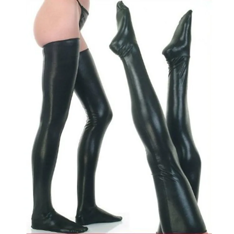 Sexy Stretch Long Tube Seductive Sexy Black Patent Leather Socks Sexy Items Bondage Stage Performance Socks