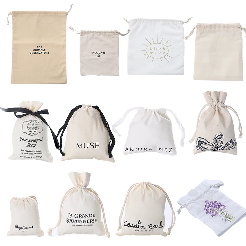 Samples Available Logo Printed Polyester Cotton Material Double Drawstring Organic Cotton Bag