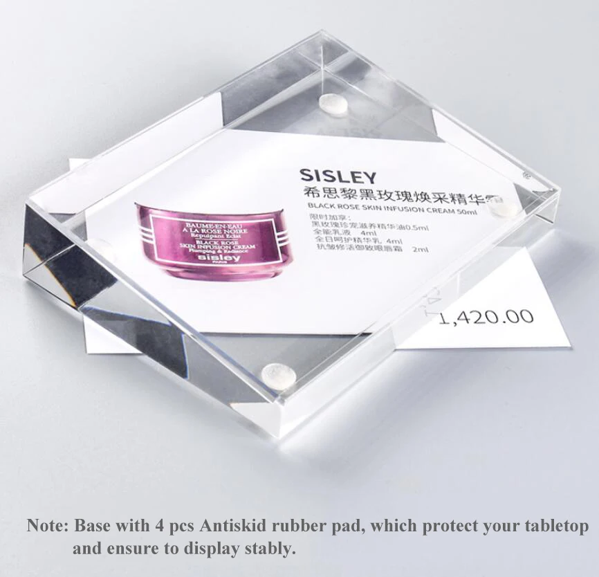 
inclined shape Slant Back acrylic sign holder transparent menu display stand china manufacture 