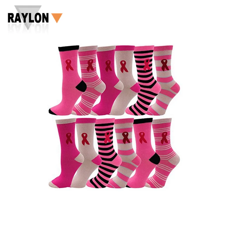 RL-B345 pink ribbon breast cancer awareness socks