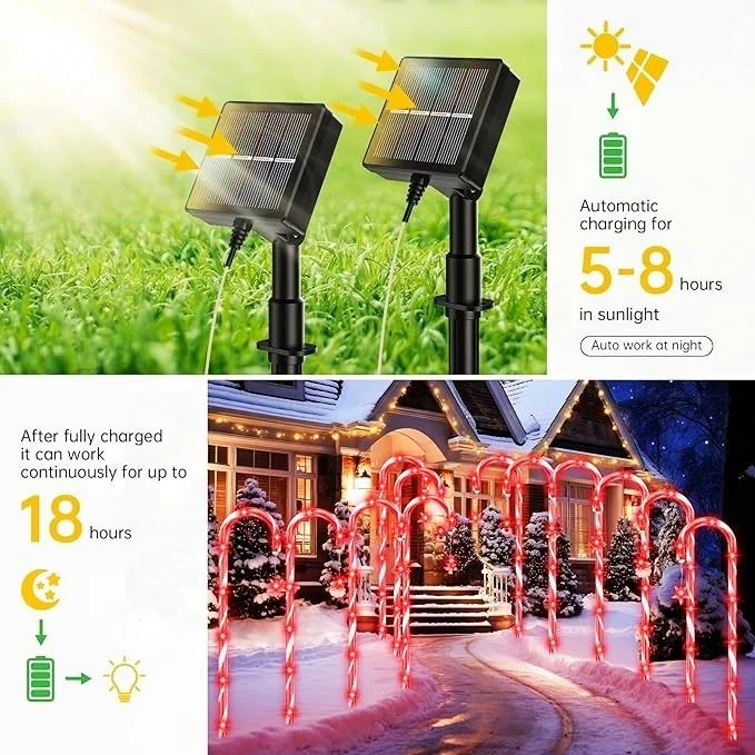 Shingel Waterproof  Christmas Decoration Solar LED light Candy Cane Garden Park Lamp Yard Light Walking Sticks Christmas Light