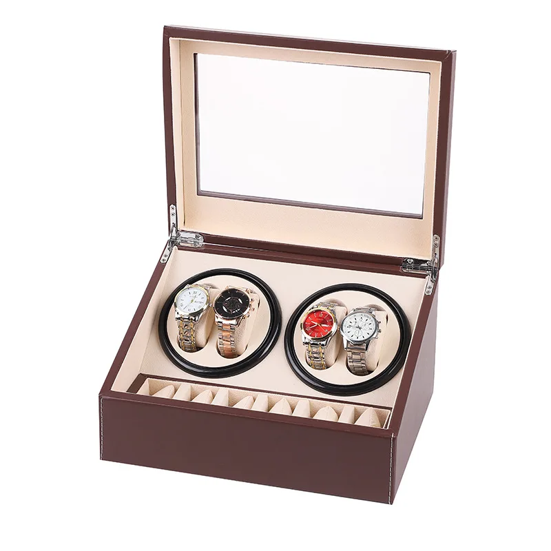 Direct Wholesale PU leather Gyroscopic Watch Winder Watch Winder 6 Slot Watch Shaker with ring storage
