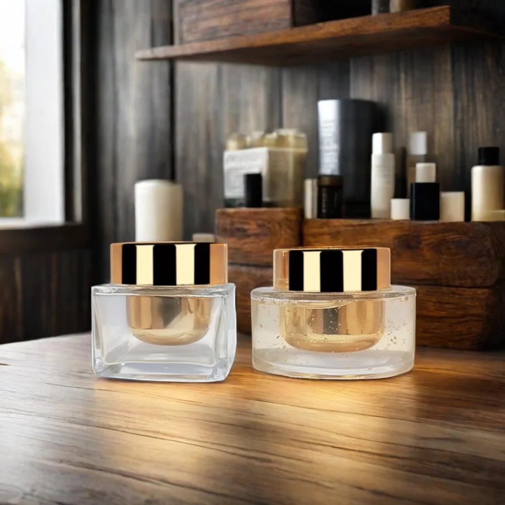 New Design Cream Packaging Jar Customized 50g Glass Jar with Plastic Cap Custom Logo Cream Color for Cosmetics