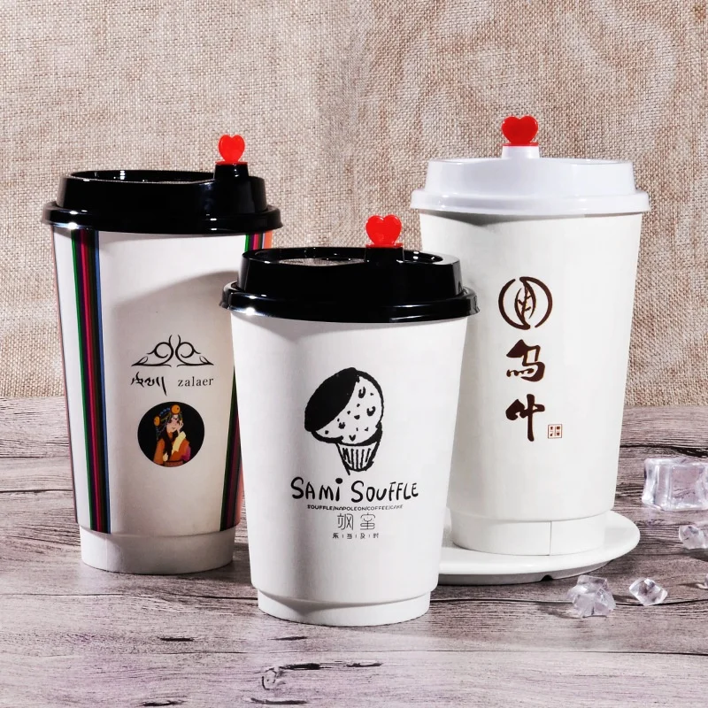 8oz 12oz 16oz Custom Logo Disposable Double Wall Paper Coffee Cups with Lids