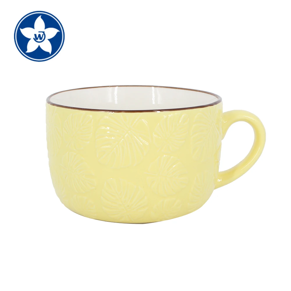 Large Cheap Colorful Stoneware Soup Mug 15OZ Novelty Modern Ceramic Soup Mugs