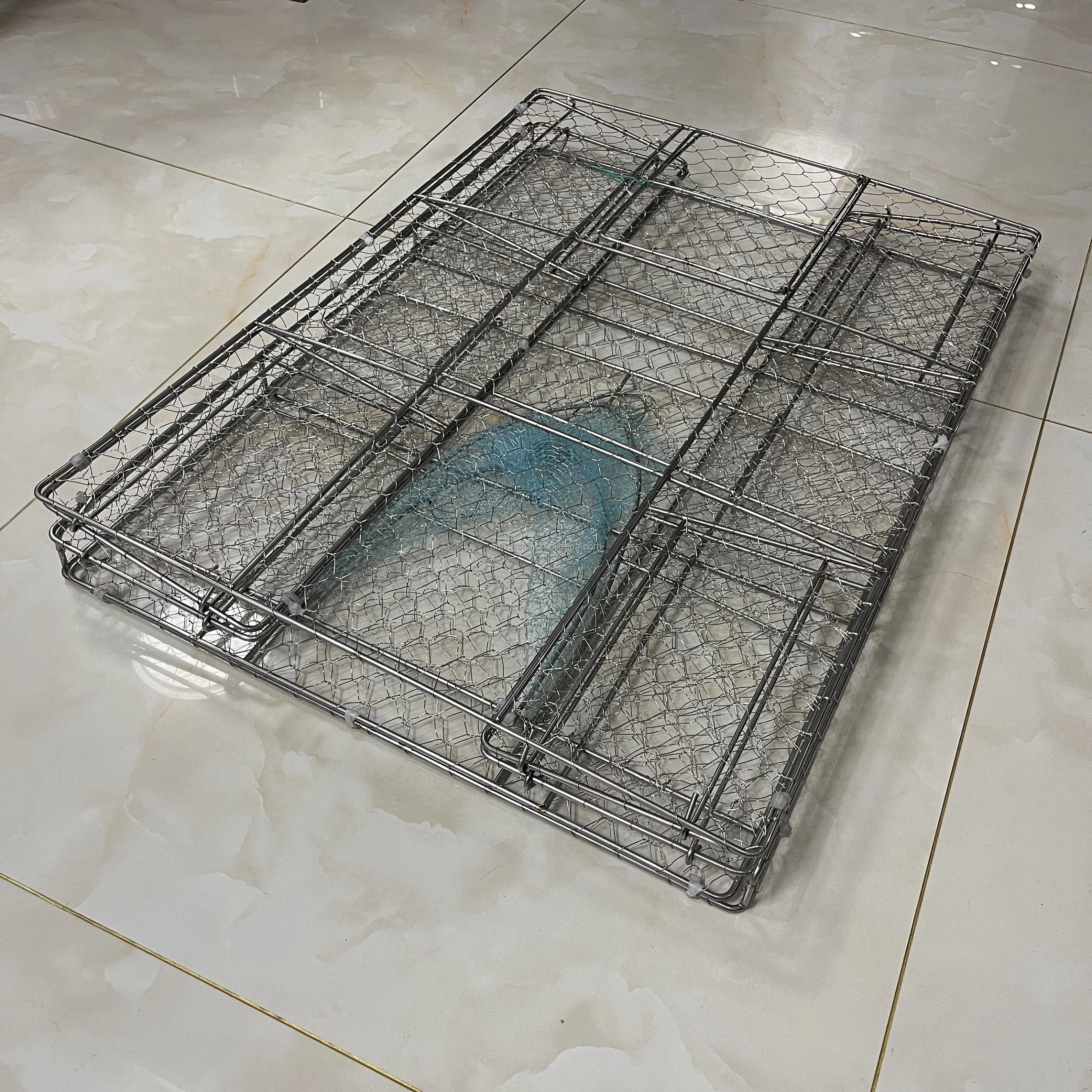 304 Stainless Steel Fishing Cage Heavy Duty Folding Fishing Trap for Catch Fish