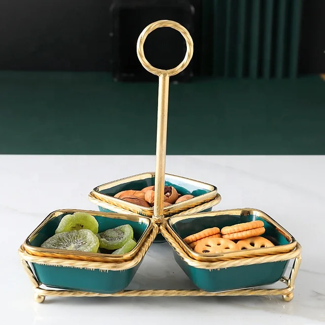 
Glazed ceramic dried fruit dish European style ceramic dessert dish Ceramic lattice string plate 