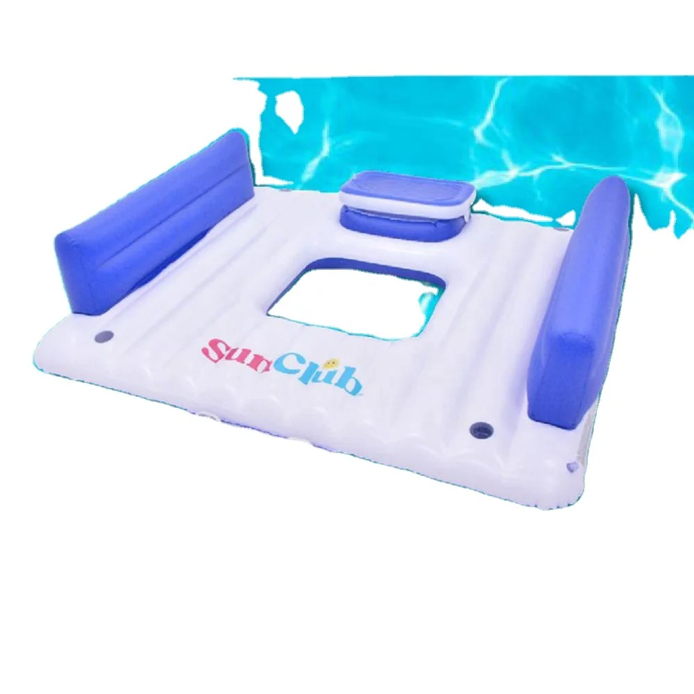 2023 New Sun Club 4 Person Inflatable Lake pool Island Water Floating Lounger Raft With Cooler