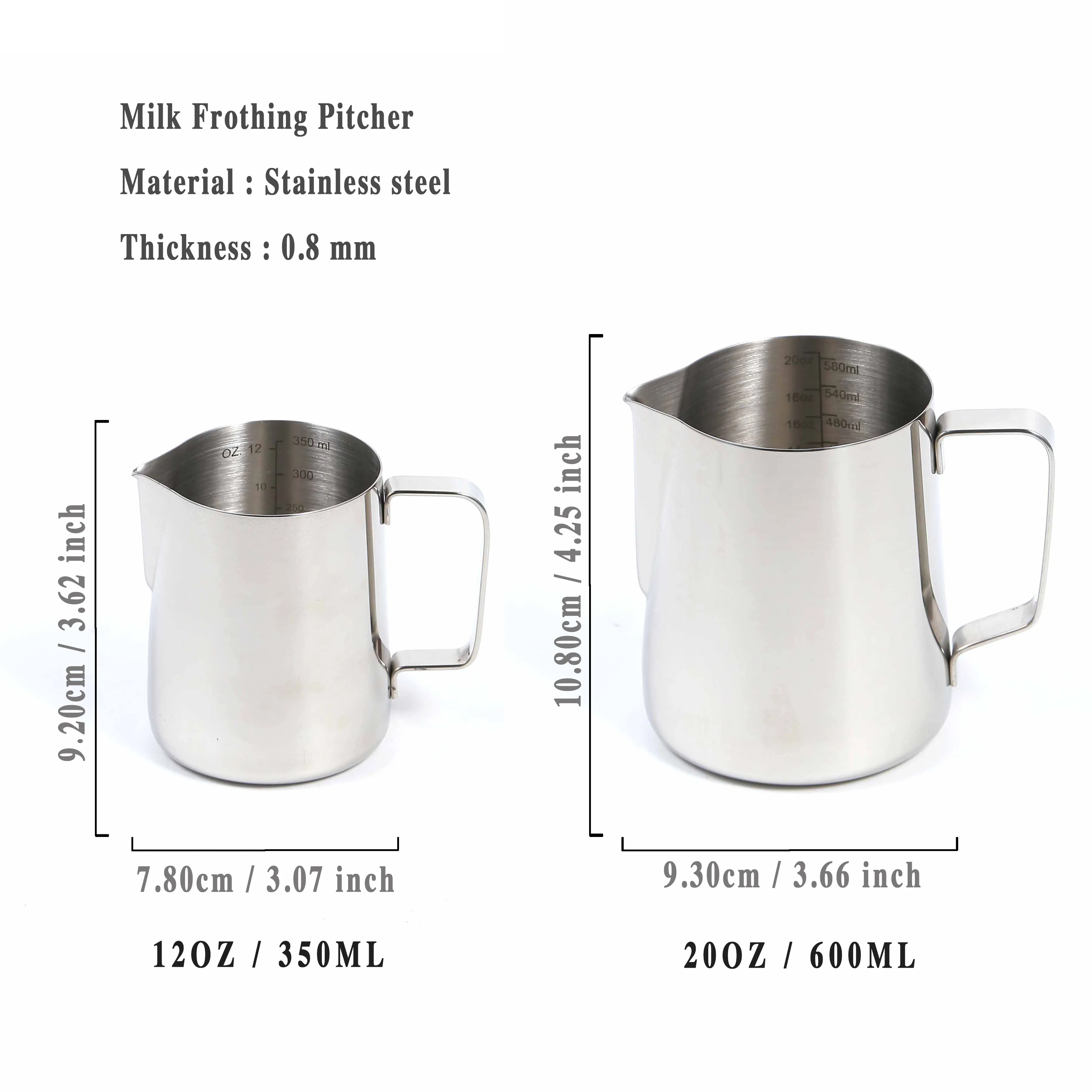 Metal galvanized steel milk pitcher custom made frother pitcher latte art coffee milk jug with handle