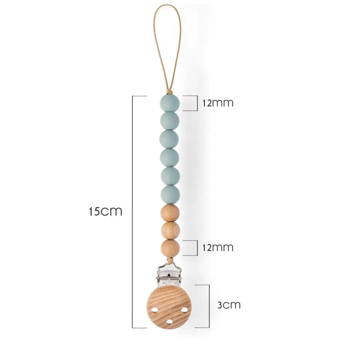 Hot Selling Printable Beech Wood and Silicone Beads Pacifier Clips Chewable Dummy Teether Case Holder Baby Pacifier Chain Clips