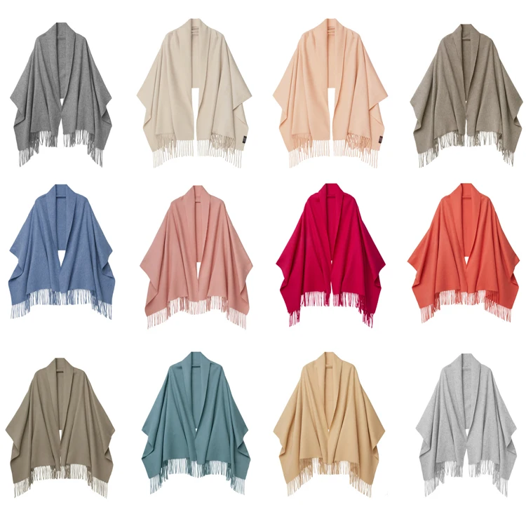 HEFT BOOOGE Wholesale Warm Winter Tassels Design Plain 100% Wool Poncho