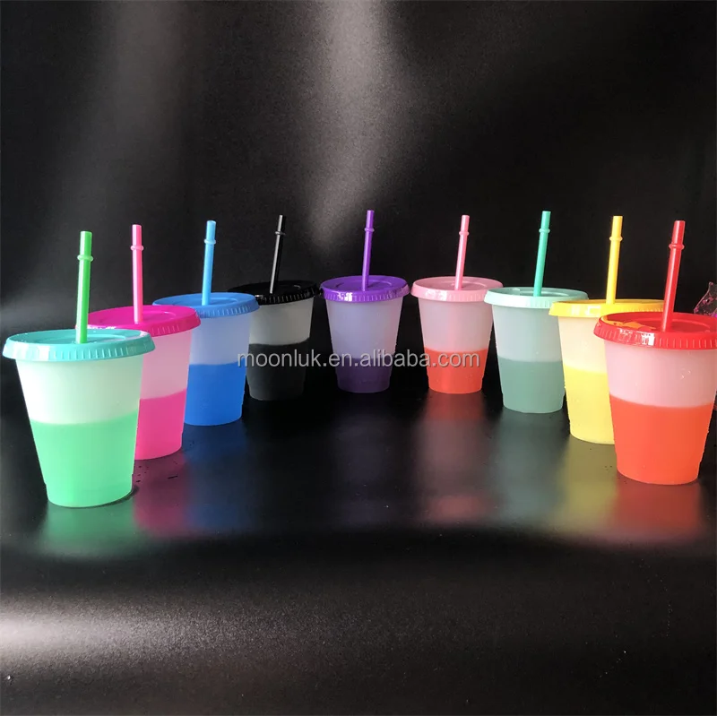 480ml Pink/Purple/Black multicolor hard plastic cups reusable cold coffee magic tumblers with lids straws