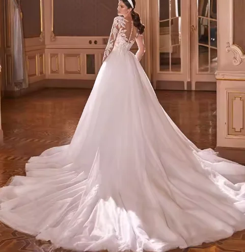 wedding customized 2024 bridal embroidered silk dress Wedding Dress Bridal Dieffe Atelier Lace Fabric White Marriage Ceremony