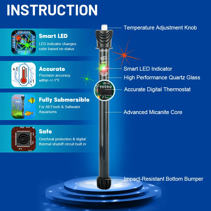 Heto Aquarium Heater Preset Submersible Aquarium thermostat temperature controller Fish Tank Heater