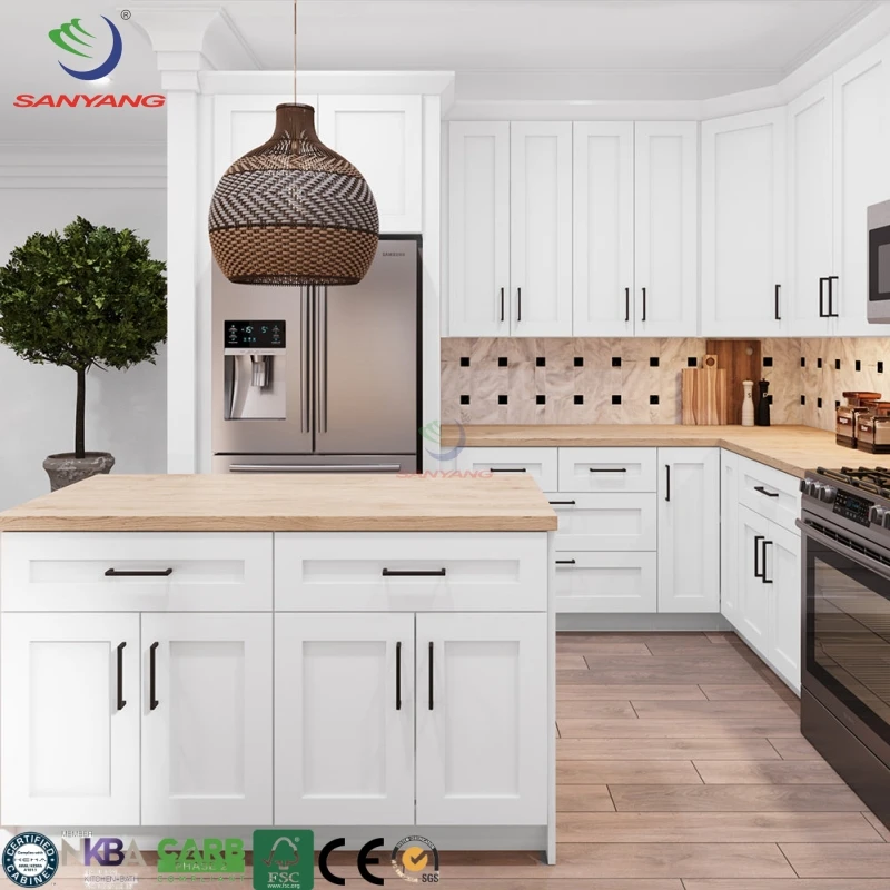American style best seller white shaker solid wood cabinet kitchen cabinet modern luxury manufacturer in thailand and vietnam