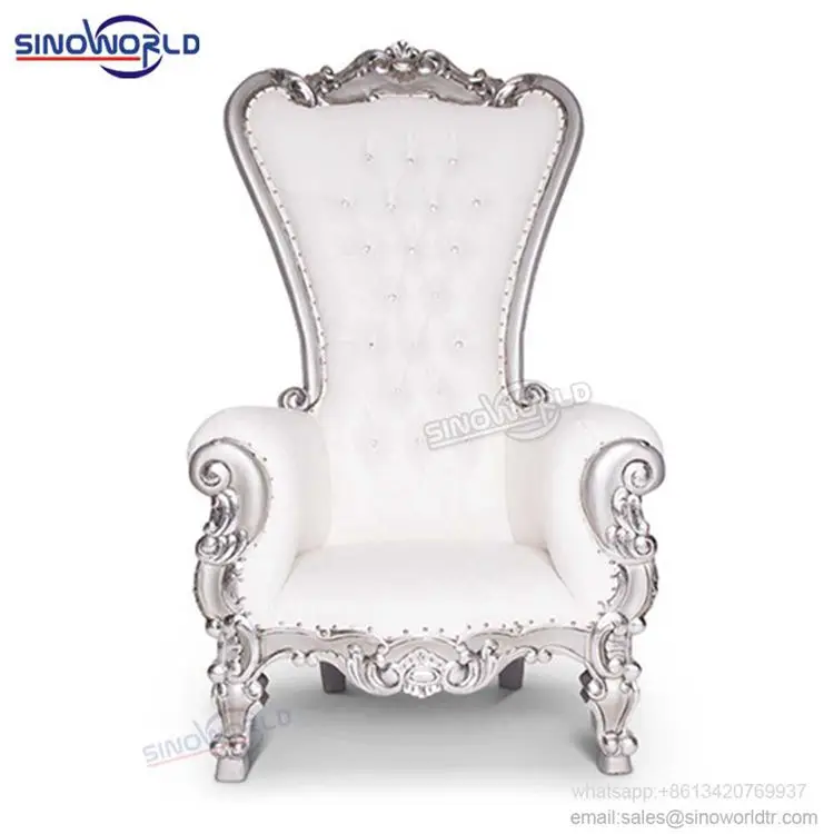 
Cheap wholesale classic baroque hotel banquet party event white silver gold royal wedding sofa queen king throne chair 