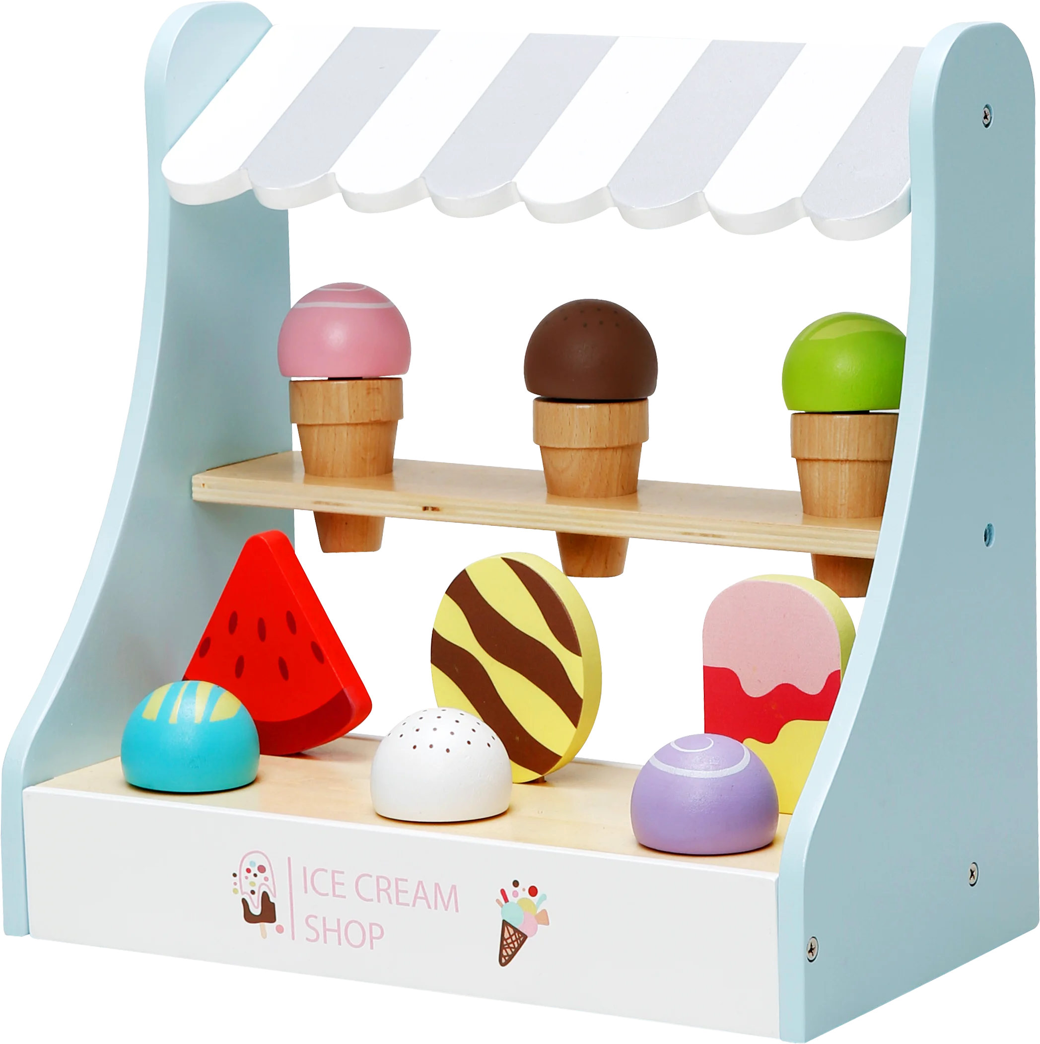 
Hot Selling Wooden Food Ice Cream Cart Play Set with Accessories for Pretend Play  (1600203456087)