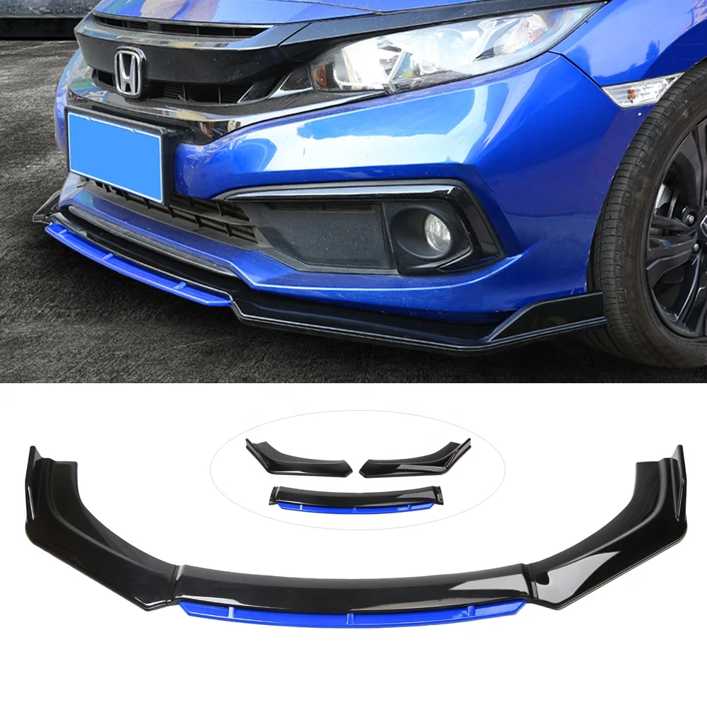 DTOUCH Car Universal two-color Front Shovel Gloss Black+Blue Car Front Bumper Lip Body Kit Front Under Lips  Diffuser Spoiler
