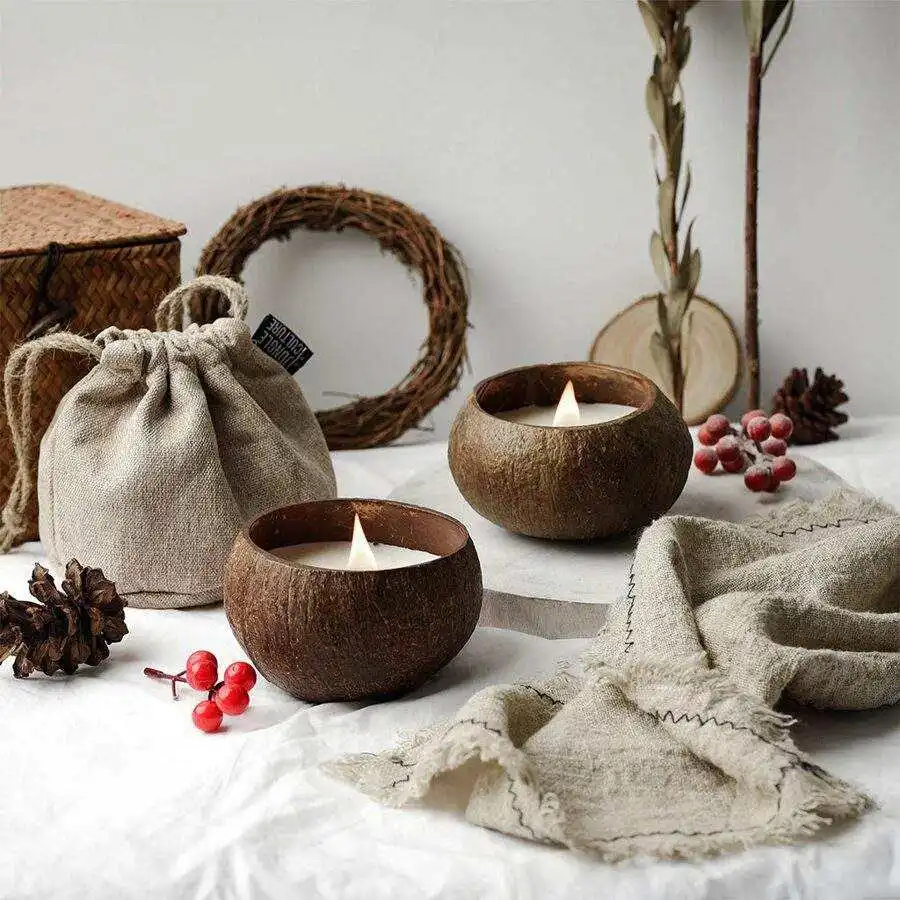 Coconut Shell  Wholesale Custom Logo Gift Box Scented Soy Wax Aromatherapy Fragrances Candles Massage