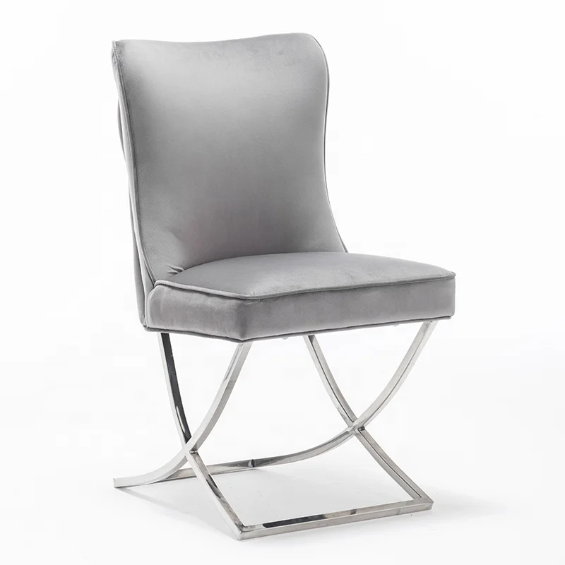 
Dark grey velvet dining chair cross leg 